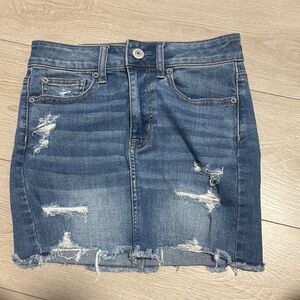 American Age Blue Distressed Mini Skirt